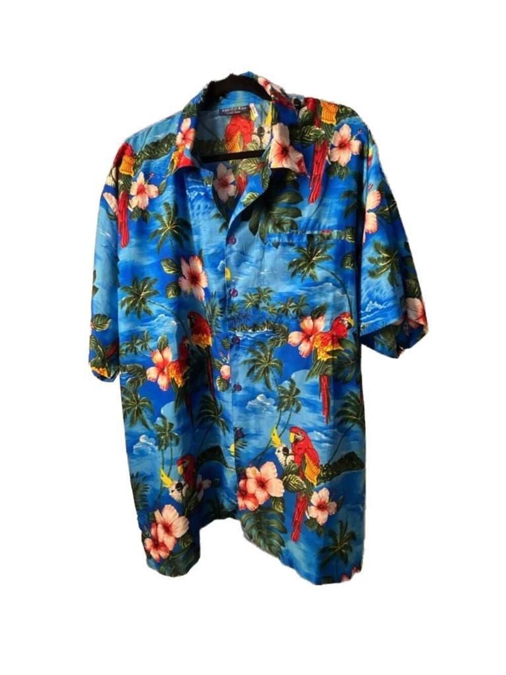Pacific & Co Hawaiian Button-Up Shirt with Parrot and Hibiscus Tropical Print XX